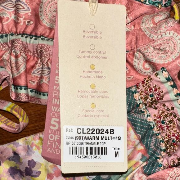 NWT Cosita Linda Embroidered Beaded Ruffle Triangle Top & Bottom Bikini Size M - Picture 8 of 16